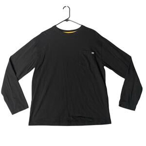 CAT Men's Long Sleeve Black T-Shirt Size L Crew Neck Solid Casual